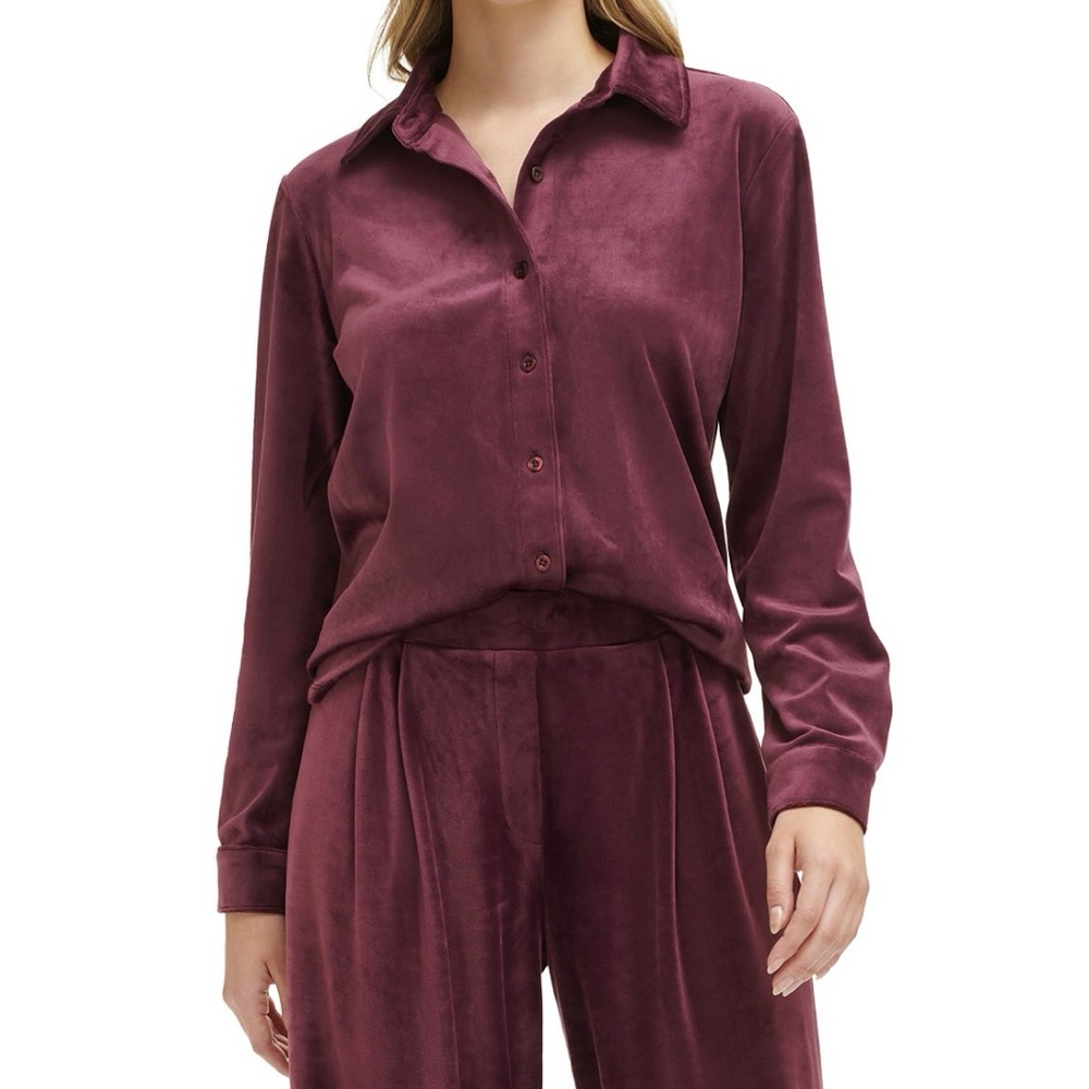 Women's Velour Collared Button Down shirt